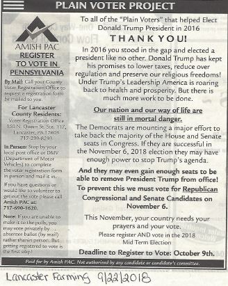 09.2018 Amish PAC ad in Lancaster Farming