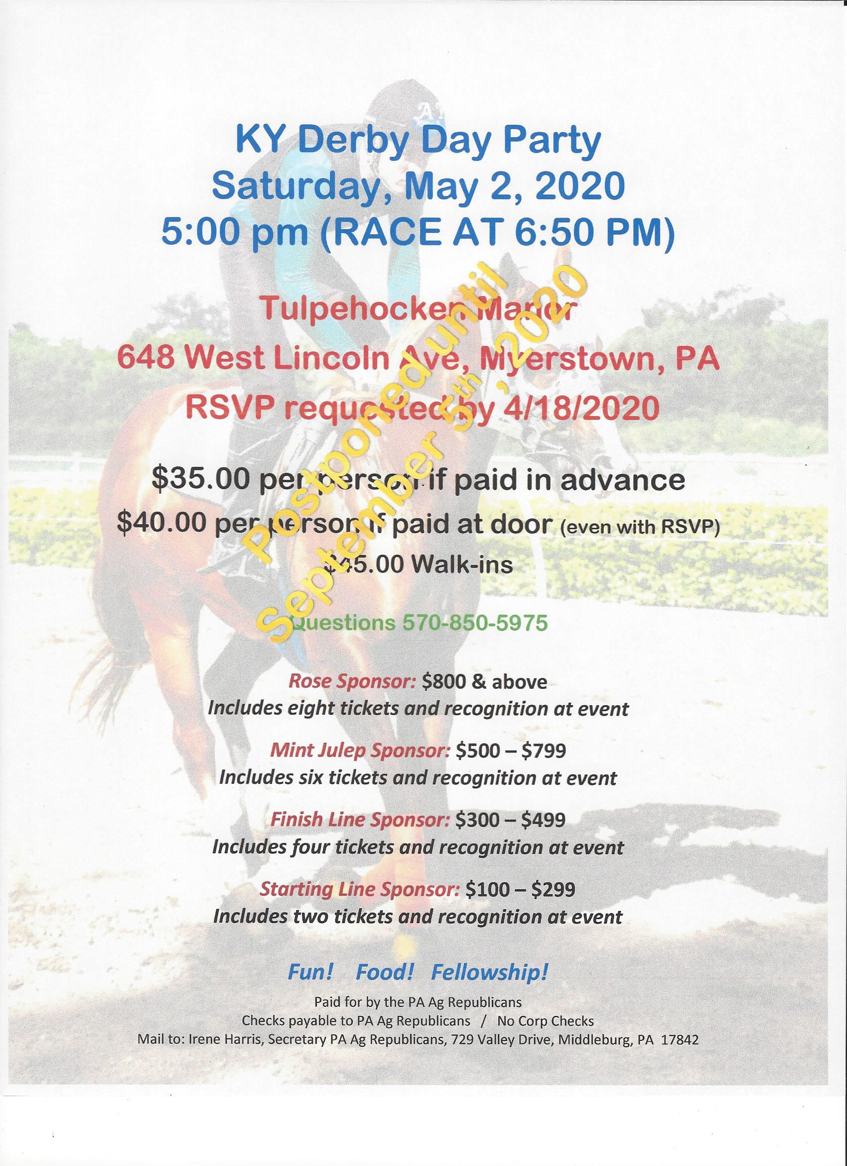 KY Derby Day Party Invite 2020 -postponed